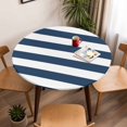 thumbnail image 5 of Blue and White Stripe Elastic Fitted Round Table Cover Simple Style Waterproof Outdoor Tablecloth for Holiday Party, Picnic, Patio & Dining Fits Tables Up to 45"-54", 5 of 8