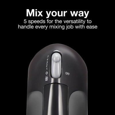 5 Speed Hand Mixer - Black: 120W Handheld Mixer, Dishwasher-Safe Parts, Plastic Material