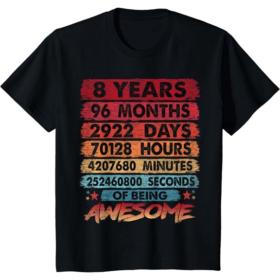 Kids 8th Birthday Shirt 8 Years Old Vintage 96 Months Boys T-Shirt