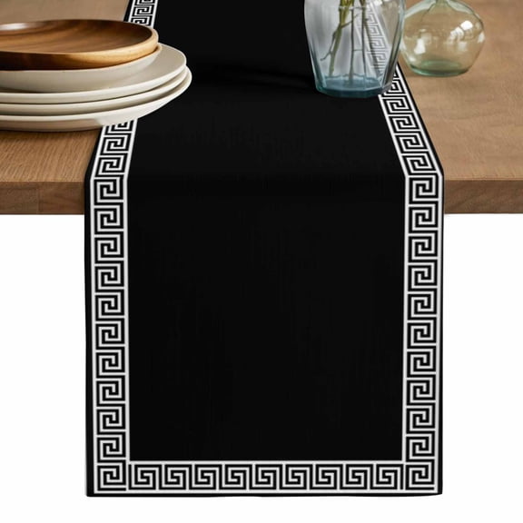 Black Table Runner, Modern Geometric Abstract Art Aesthetics Washable Cotton Linen Table Runners 108 Inches Long, Dresser Scarf Runner for Dining/Living Room/Kitchen/Square Tables 13''x108''