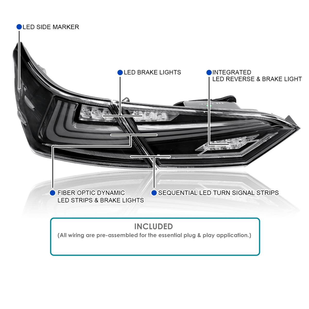 Spec-D Tuning Black Sequential Tail Lights w/ LED Turn Signal and Startup Animation Compatible with 2018-2022 Toyota Camry, Left + Right Pair Assembly