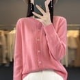 thumbnail image 5 of Cárdigan de cuello redondo para mujer, 100% pura lana, suelto, de color sólido salvaje, suéter de fondo holgado, nuevo estilo de otoño e invierno., 5 of 5