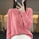 thumbnail image 5 of Cárdigan de cuello redondo para mujer, 100% pura lana, suelto, de color sólido salvaje, suéter de fondo holgado, nuevo estilo de otoño e invierno., 5 of 5