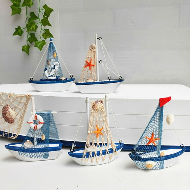 Cheers Miniature Fishing Boat Creative Eye-Catching Wooden Mediterranean Sailboat Model Table Decoration For Home Other S