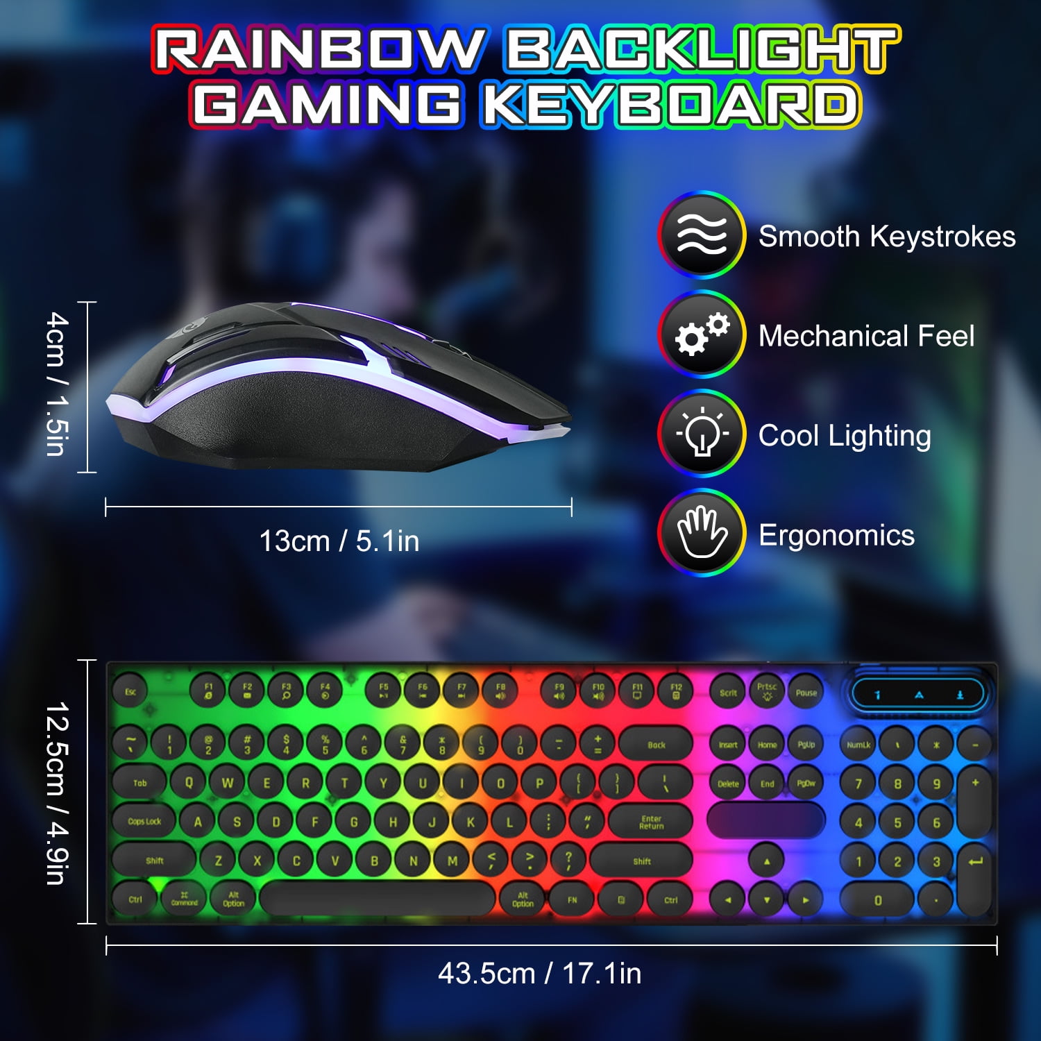 CMYBabee Mouse and Keyboard Combo, 104 Keys Wired gaming keyboard and mouse keyboard, Retro Punk Gaming RGB Keyboard, for Windows/Mac/PC (Black)