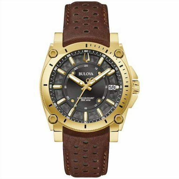 Bulova Precisionist Men's Gold Tone PVD Stainless Black Dial Quartz Watch 97B216