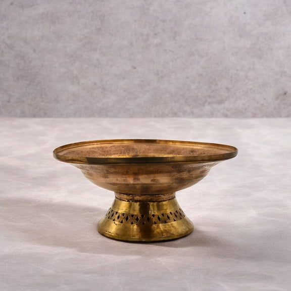 NATRIEL Kashmiri Copper Etched Decorative Bowl with Pedestal Base, Handcrafted Metal Serving Bowl, 9.84 Inch Diameter
