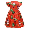thumbnail image 4 of XEGLSBU Christmas Flower Girl Dress Short Front Long Back Kids Girls Flying Sleeve Christmas Cartoon Deer Print Show Dress Home Comfort Dress Red-A Size 6-7 Years, 4 of 6