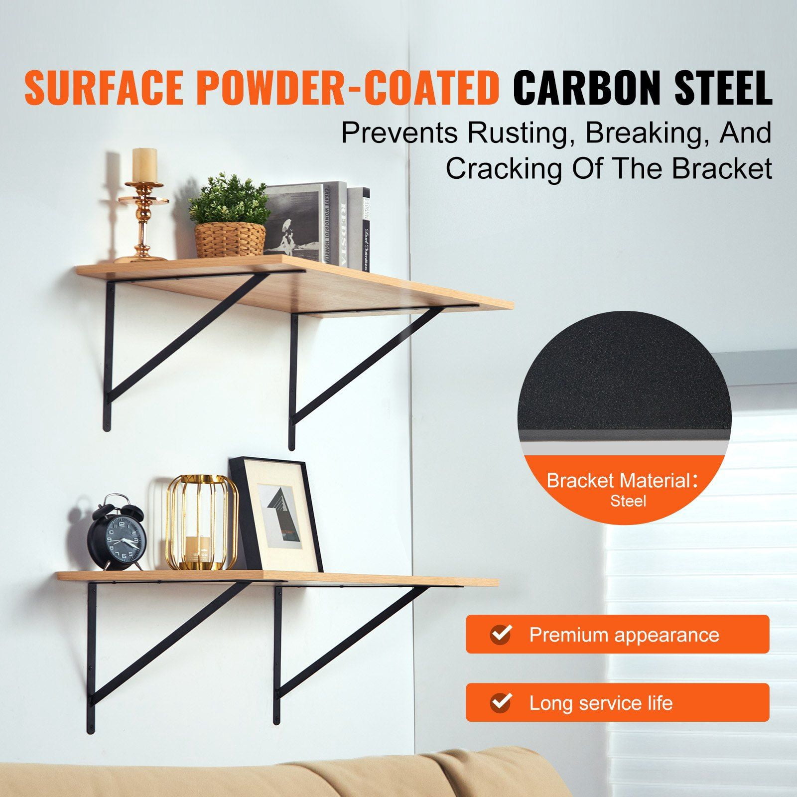 Heavy Duty 18x12 Inch Floating Shelf Brackets 12 Pcs Matte Black Steel 3mm Thick 160 lbs Load Capacity