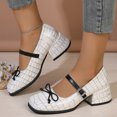 thumbnail image 2 of IEMIEMIEM Women's Chunky Heels Mary Jane Shoes Classic PU Leather Pumps Round Toe Bow Patent Strap Buckle Dress Shoes Casual Daily Work Versatile 7.5 wide, 2 of 8