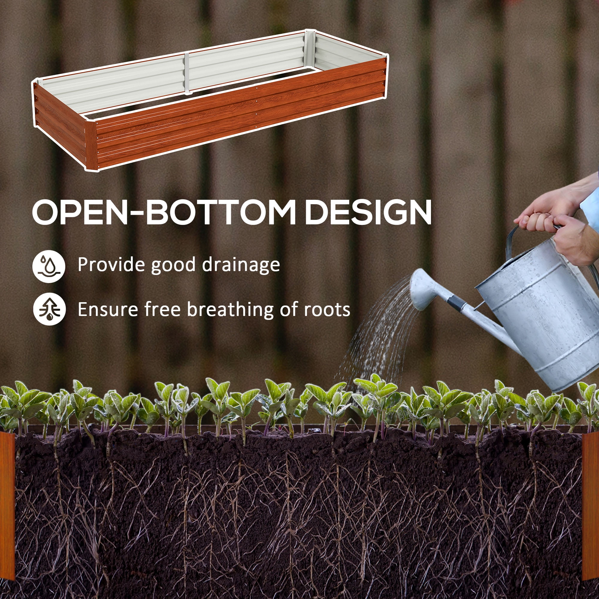 Outsunny 95" x 36" x 12" Galvanized Raised Garden Bed, Metal Elevated Planter Box, Easy DIY and Cleaning for Growing Flowers, Herbs, Natural Wood