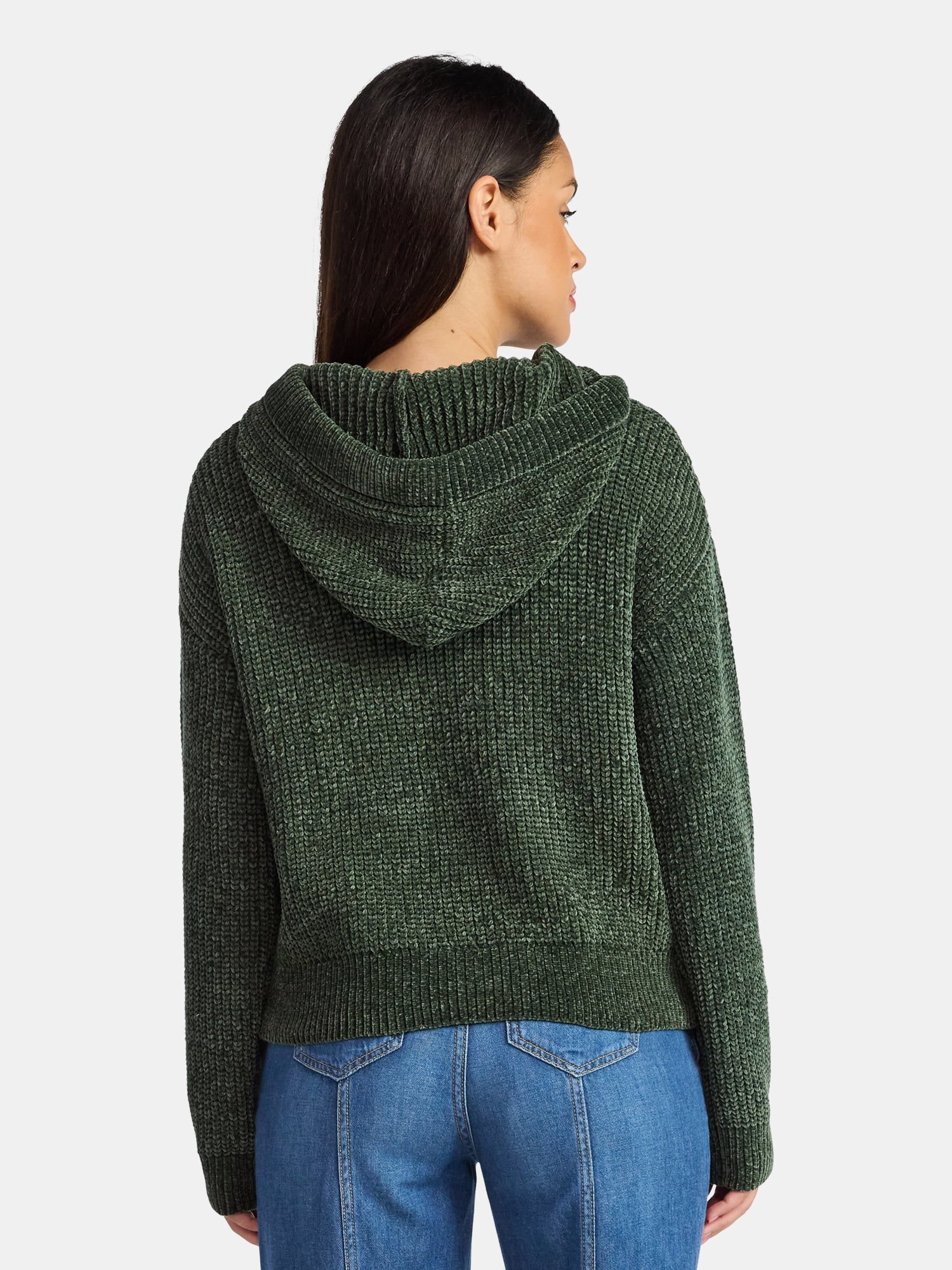 Time and Tru Women's Velveteen Hoodie Pullover Sweater with Long Sleeves, Sizes XS-XXXL