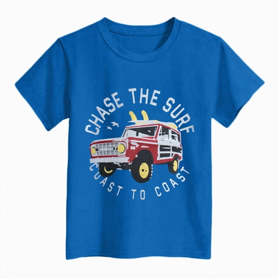 enyan Toddler Boy Shirts Dinosaur Car Excavator Cotton T Shirts Boys Short Sleeve Tshirts Summer Tee Top Clothes for Kids,Blue,1-2 Years