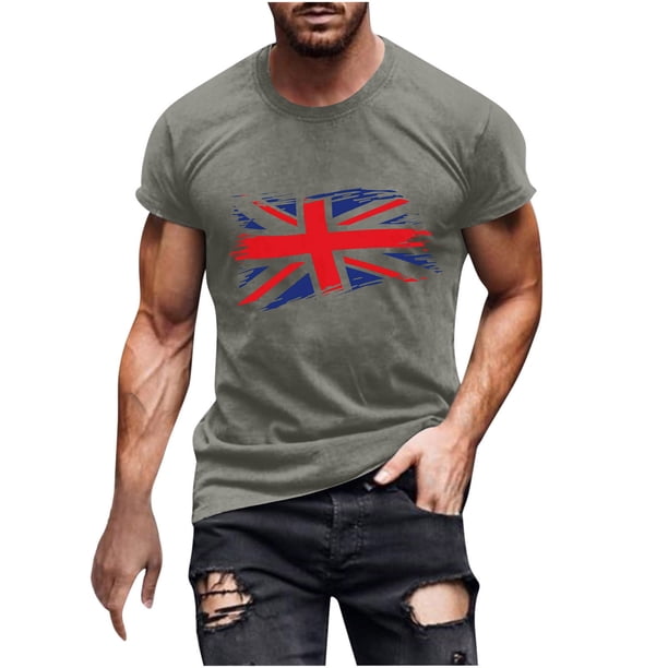 Mens Casual Manga Corta Botón Abajo Camisetas Estados Unidos Bandera Impresión Cuello Redondo Suéter Camiseta, Poliéster Casual Uso Diario para Hombres