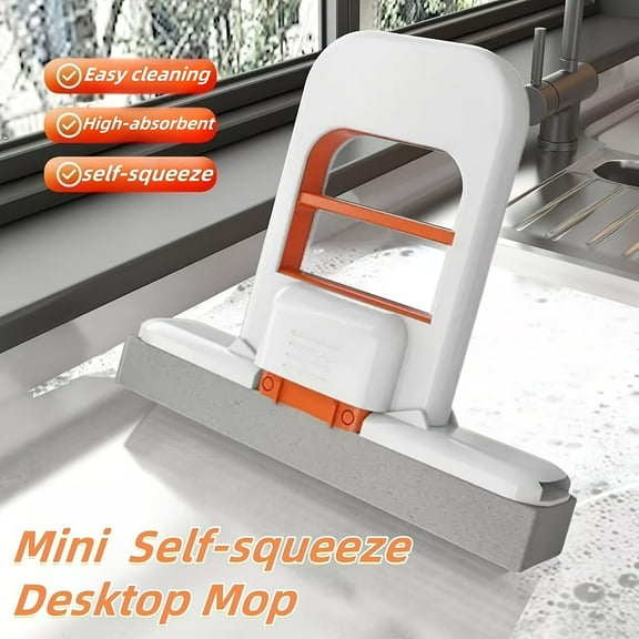 Mini Foldable Sponge Mop with Quick-Press Self-Wringing – Portable Wet & Dry Cleaner for Tiles, Countertops, Windows, Bathroom & Kitchen