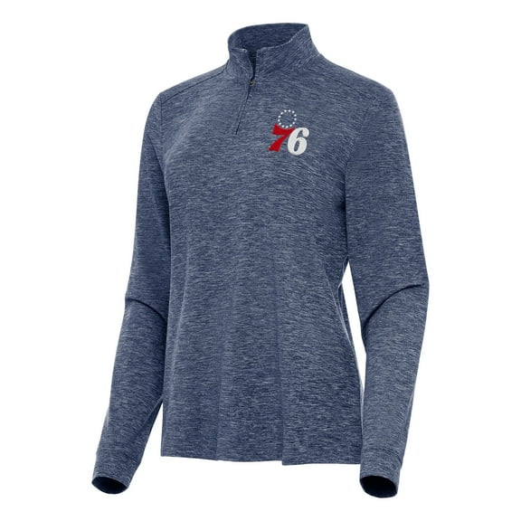Women's Antigua Heather Navy Philadelphia 76ers Mentor Quarter-Zip Mock Long Sleeve Top