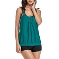 thumbnail image 1 of xiaxaixu Femmes Été Tankini Set, Impression Col Rond Rembourré Débardeurs + Maillot de Bain Short, Vert/noir 2Pcs, 1 of 7