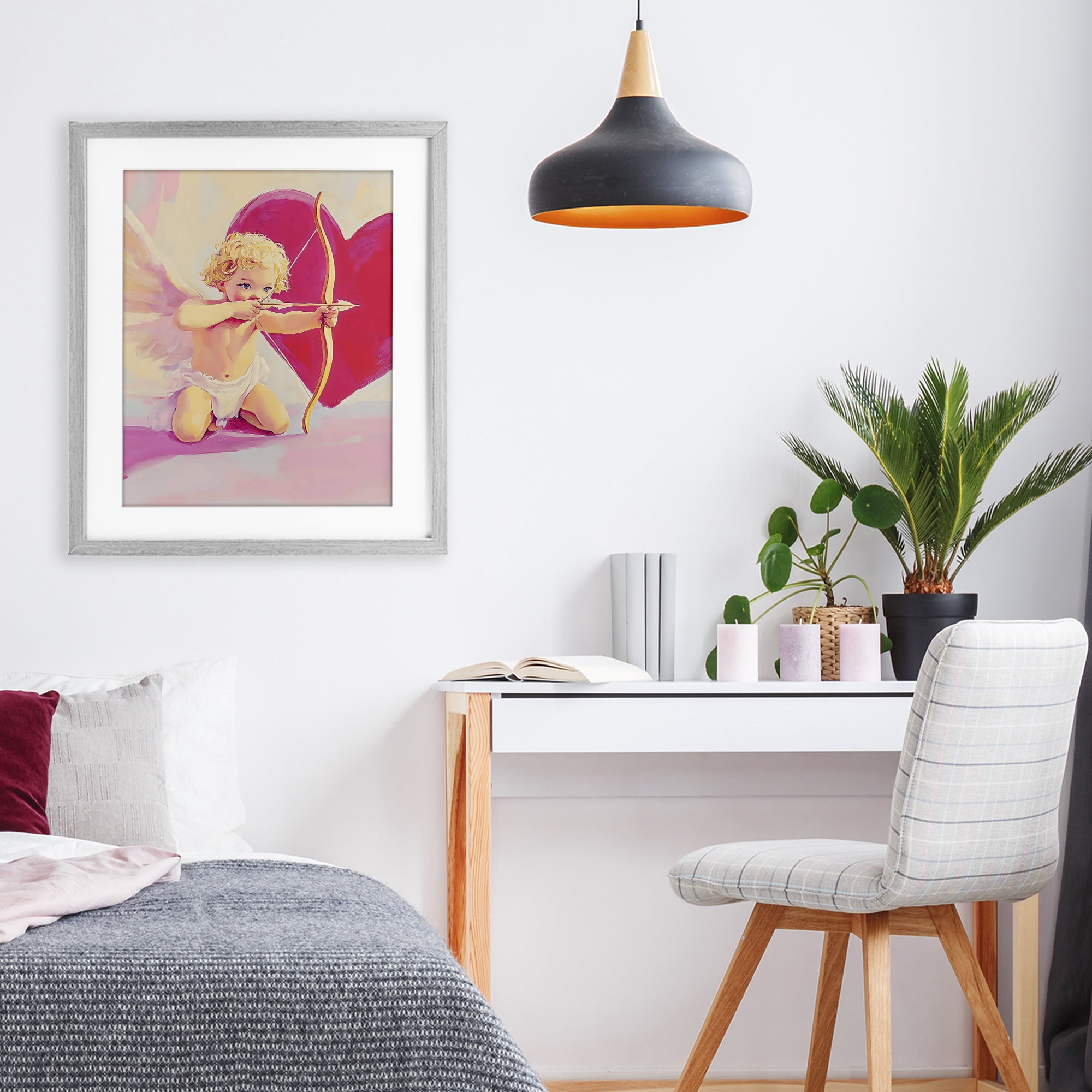 Stupell Industries Cupid Shooting Arrow with Heart Gray Framed Print Under Glass, design by The Prints Vibe