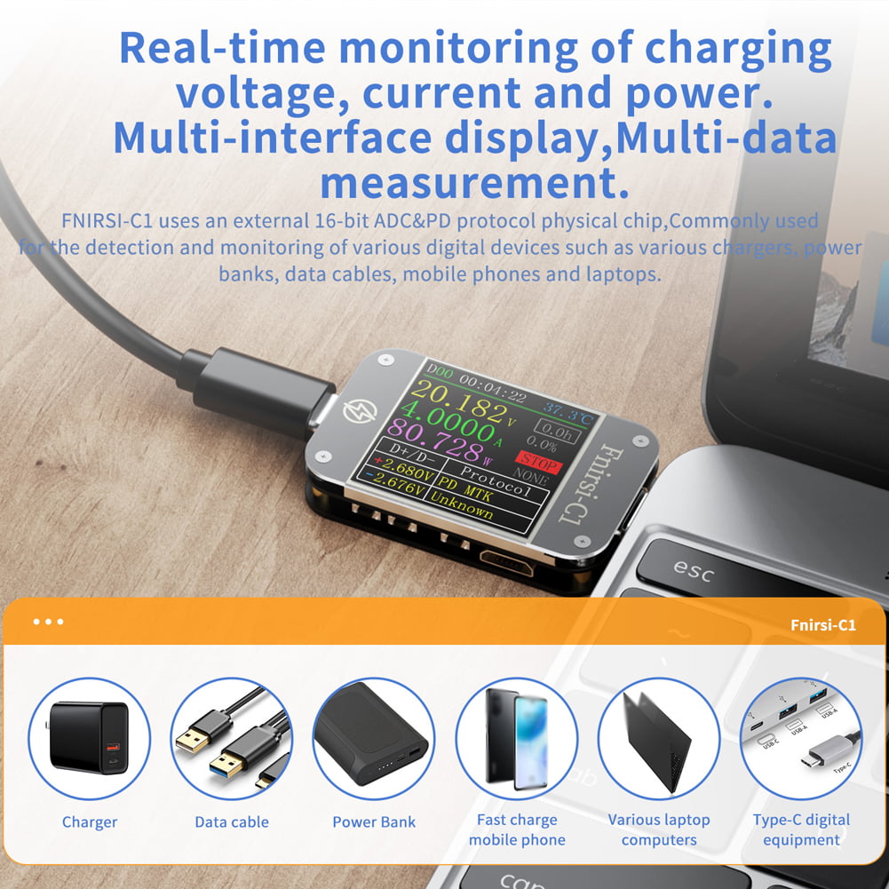 Intelligent Color Screen USB Tester Monitor Digital Voltage Current Fast Meter 