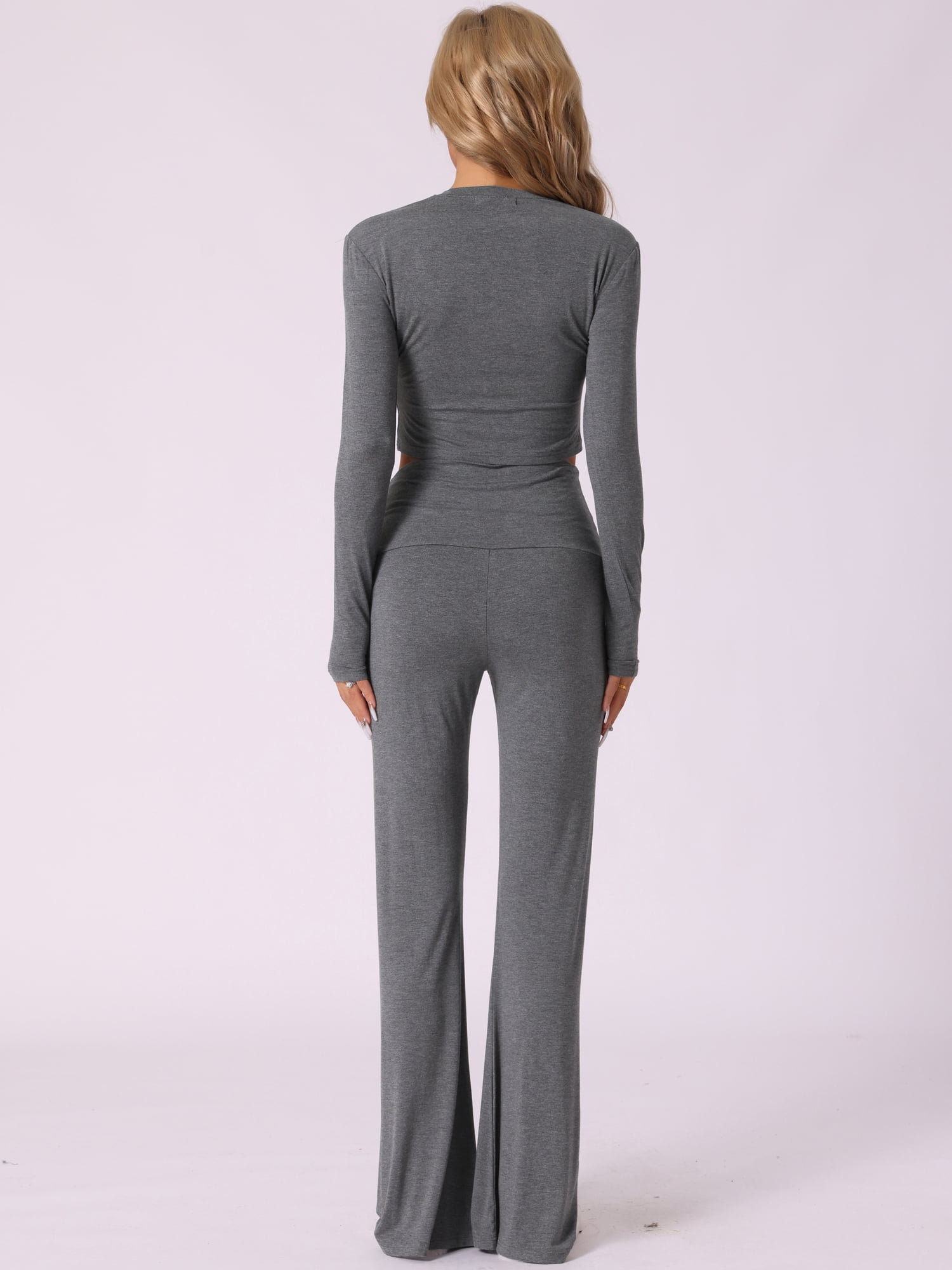 DARING DIVA Women's Crop Top and Flare Pants Lounge Sets L Deep Gray