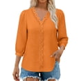thumbnail image 4 of Warop 3/4 Length Sleeve Womens Tops Solid Hollow Out V-Neck Blouses Summer Casual Business Shirts, 4 of 9