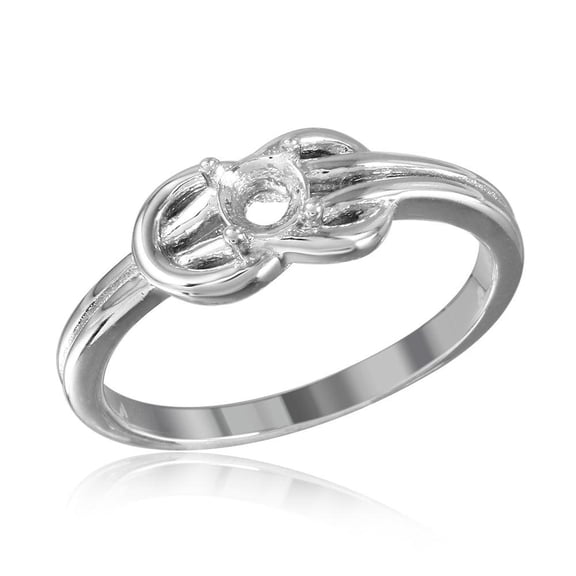 Rhodium Plated Sterling Silver 925 Double Knot Single Mounting Ring Jewelry Female Male Size 6
