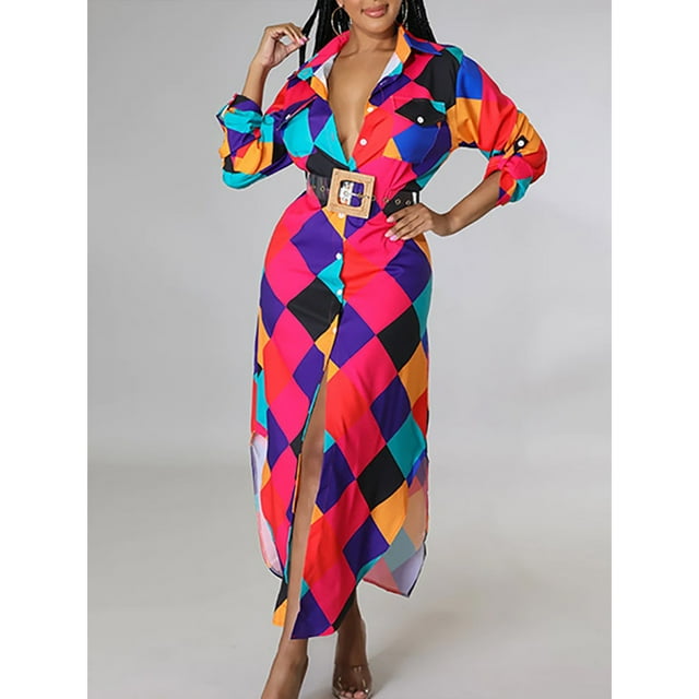 Tralilbee Nouvelle Robe Blouse Style Manches Longues Décontractée Mode Manches Imprimé Robe de Fête pour Dames Bouton Tenue d'Intérieur Col à Revers Mode Urbaine Fête d'Anniversaire