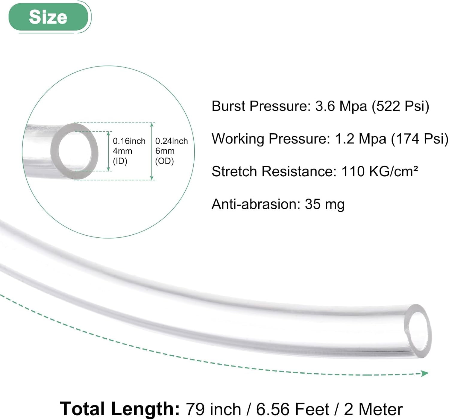 MKEUDQ-Pneumatic Tubing Pipe, 4mm(ID) x6mm(OD) PU Polyurethane Air Compressor Hose for Air Compressor Fitting/Gas/Fluid Transfer, Air Hose Line Tube [2M/6.56ft, Clear]