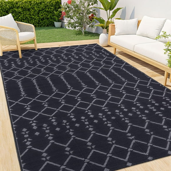 Alfombra exterior Smiry de 152 x 244 cm, impermeable, reversible, gris