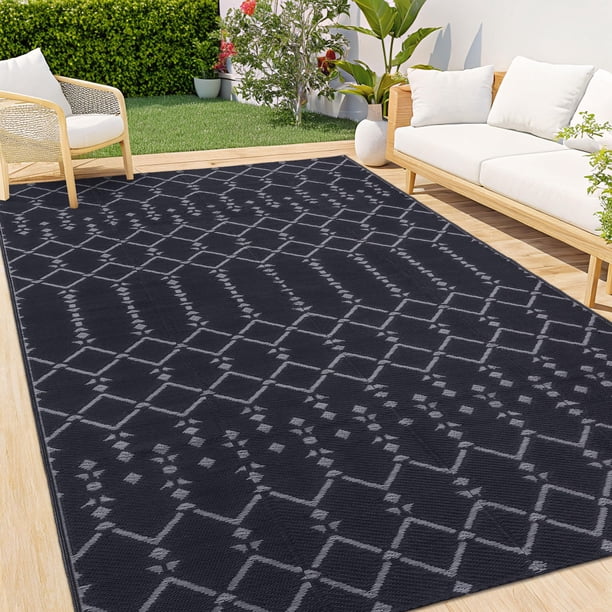 Alfombra de exterior Smiry, 183 x 274 cm, impermeable, reversible, gris