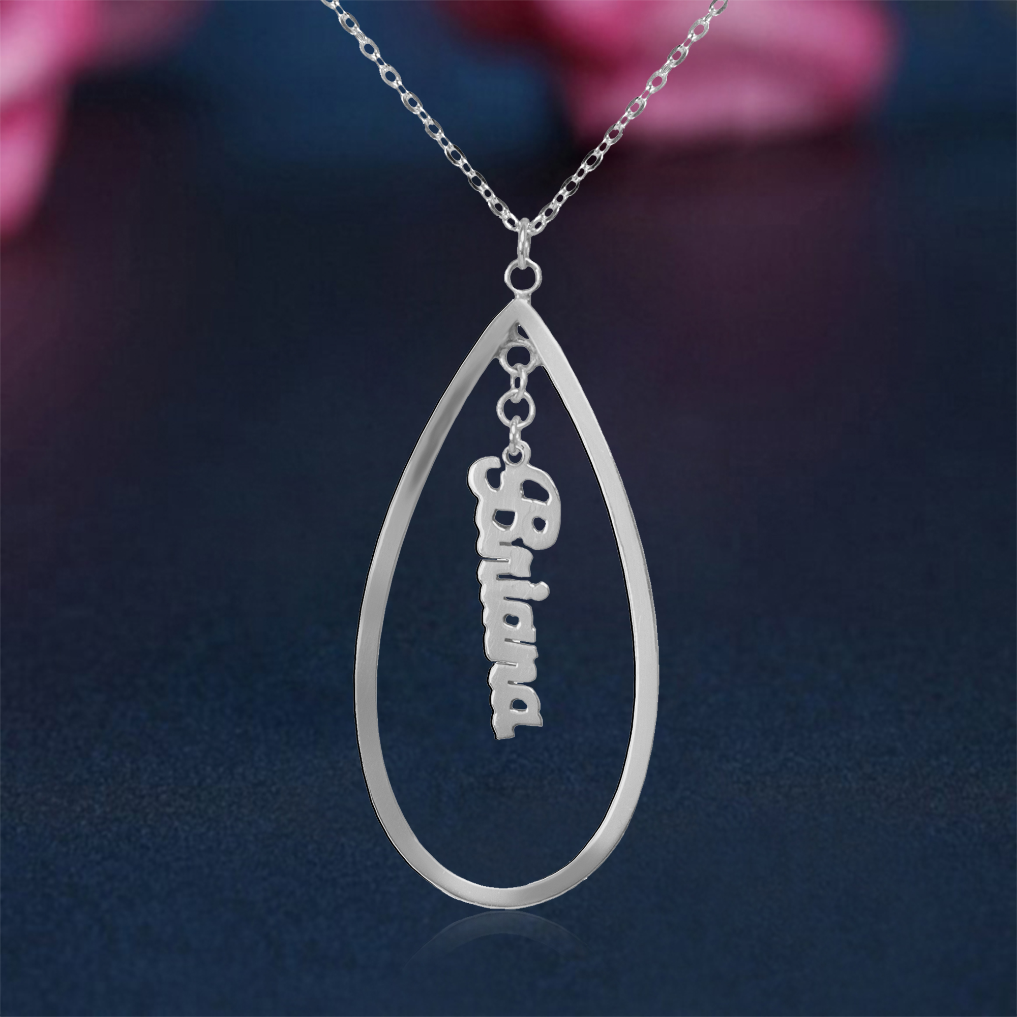 Personalized Teardrop Name Pendant in Sterling Silver or 14K Gold-Plated Sterling Silver
