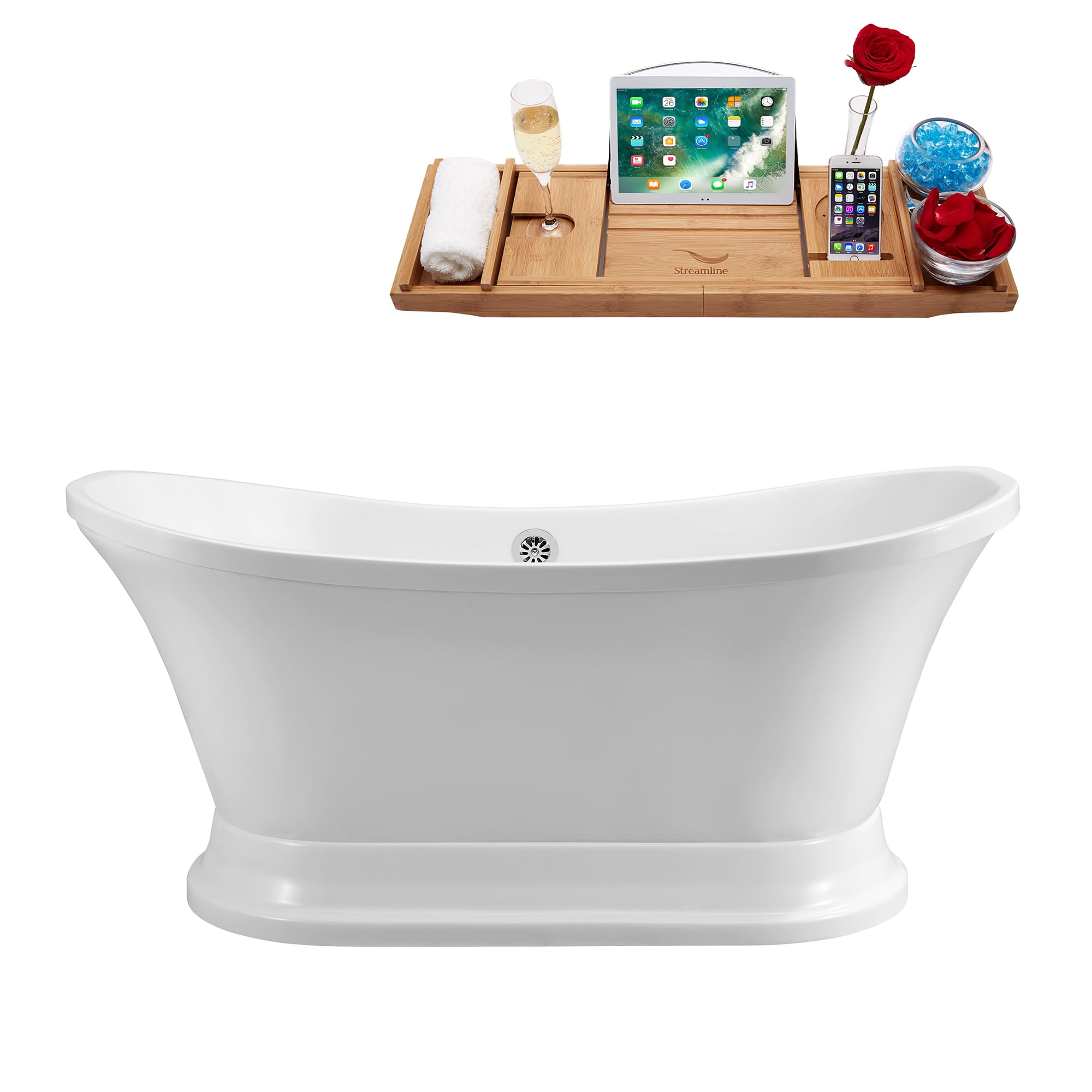 68" White Glossy Freestanding Acrylic Clawfoot Soaking Tub
