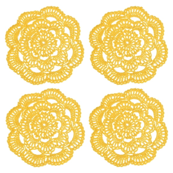UXcell 4 Pcs Crochet Handmade Cotton Placemats, 6.3" Round Lace Doilies Coaster, Lace Gimp Tray Coasters for Crafts, Daily Kitchen Use, Tea Cup, Festivals, Home Decoration, Yellow