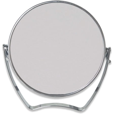 Two-Sided Portable Transparent & Round Makeup/Travel Mirror with 1X and 3X Magnification 4-In/6-in with Handle (Silver 4inch)