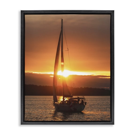 Stupell Industries Tropical Sailboat at Sunset Black Floating Frame Canvas Art, 17 x 21, by Lil' Rue