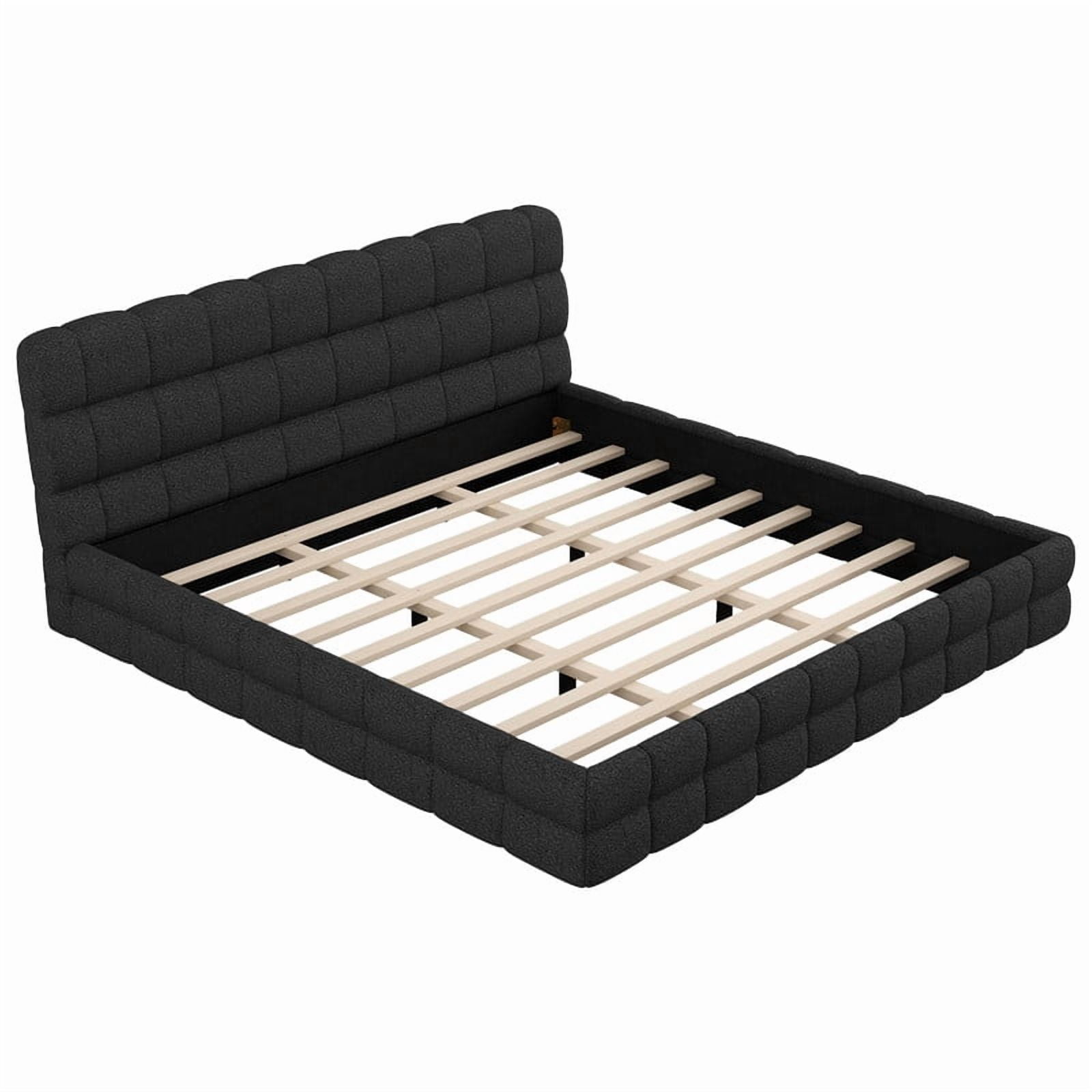 Queen/King Size Platform Bed, Berber Fleece Upholstered Floor Bed, Fully Wrapped Grounded Bed Frame with Headboard