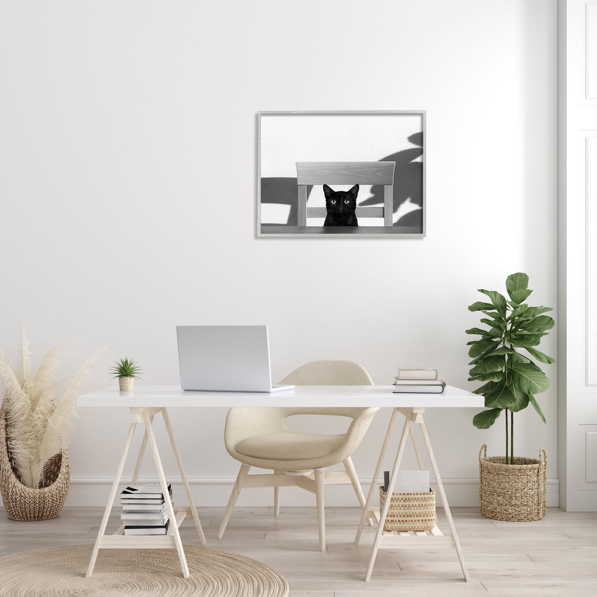 Stupell Industries Black Cat at Kitchen Table Pet Animal Photograph, 24 x 30, Designed by Jon Bertelli