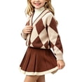 thumbnail image 2 of QTBIUQ Kids Girls Skirt Set Argyle Pattern V-Trim Knit Pullover and Pleated Knit Skirt 2 Pieces Outfit Set, 2 of 5