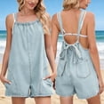 thumbnail image 5 of YTCAMLO Loose Fit Womens Denim Overalls Trendy Y2K Loose Fit Adjustable Strap Short Jumpsuits with Pockets Backless Rompers, 5 of 9