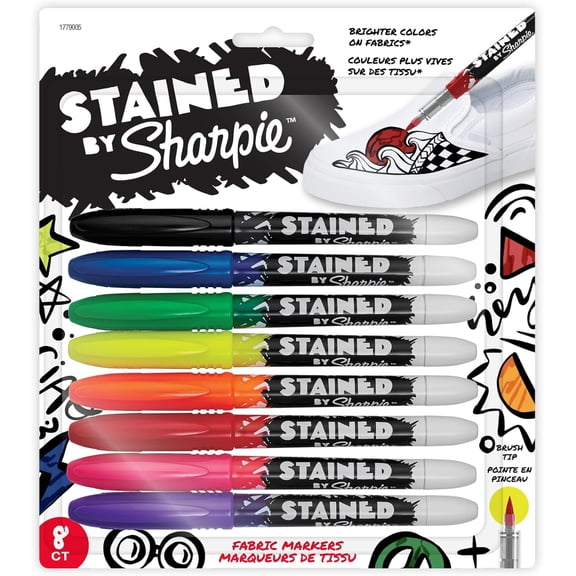 Sharpie Stained Fabric Markers, Brush Tip, Assorted Colors, 8 Count