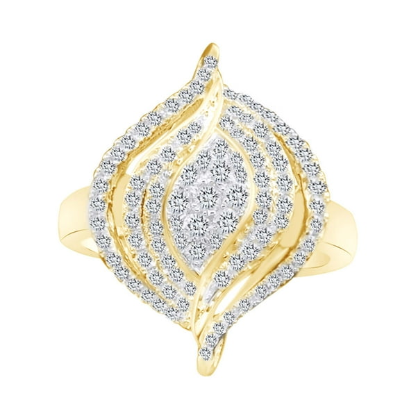 AFFY 3/4 Carat Round Cut White Natural Diamond Cocktail Ring In 10K Solid Yellow Gold (0.75 Cttw)