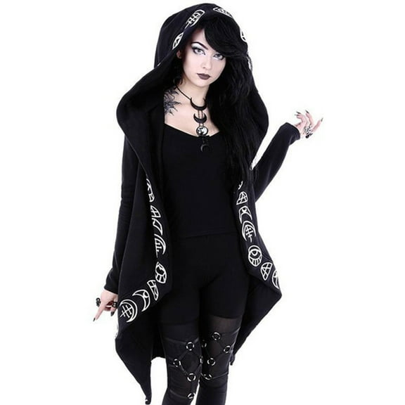 Patlollav Coats for Women,Flash Picks Women's Loose Gothic Punk Long Sleeve Hooded Black Cardigan Jacket Coat