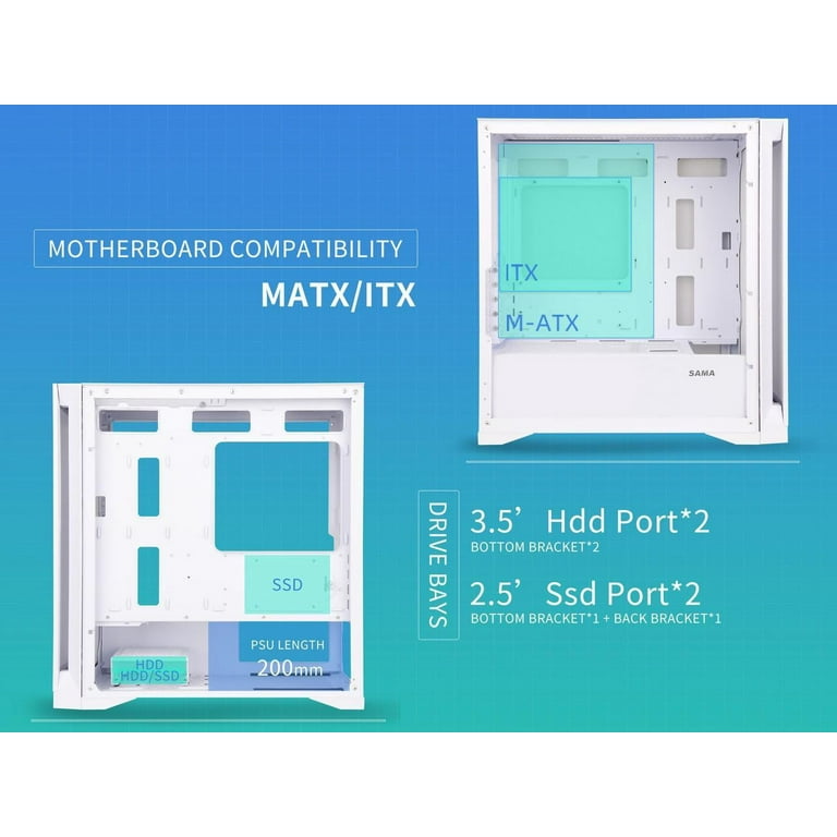 SAMA MATX/ITX Case Tempered Glass Mid Tower Computer Case