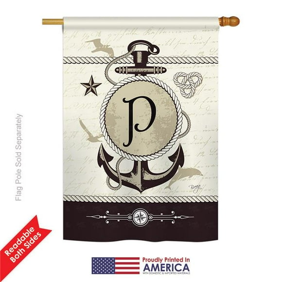 Breeze Decor 30198 Nautique P Monogramme Impression Verticale à 2 Côtés Drapeau de Maison - 28 x 40 Po