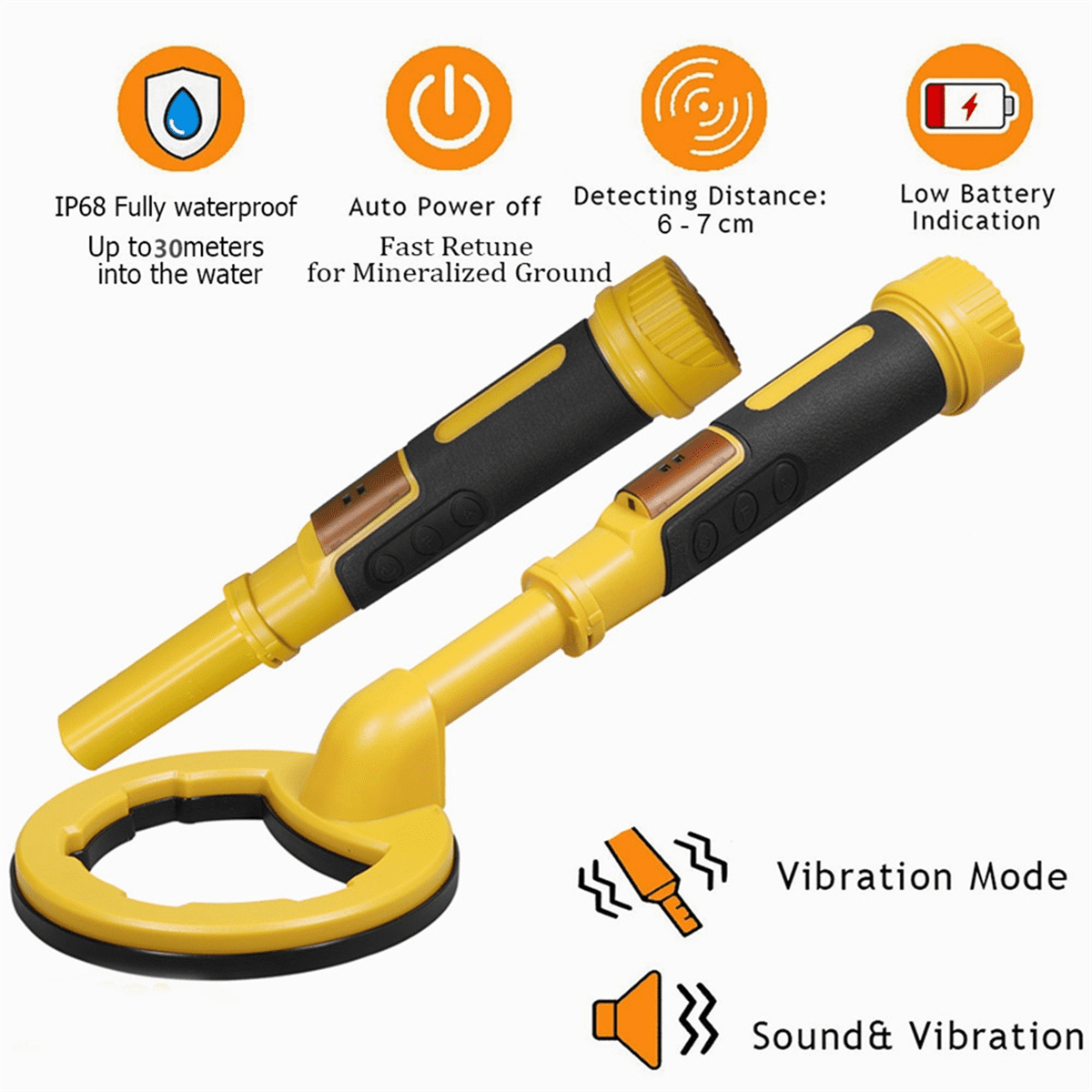 2-in-1 Black Pulse Pinpointer Waterproof Handheld Metal Detector
