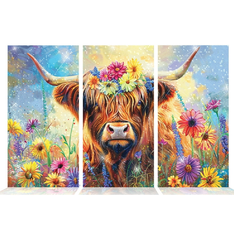 Bovins des Highlands Bricolage Diamond Painting Adulte Enfants, 5D DIY Diamant Painting Kit Complet, Peinture Diamant Artisanat Painting pour Intérieur Décoration Cadeau Noel Diamond-painting 50x60cm
