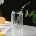 thumbnail image 6 of Ribbed Glassware Drinking Glasses with Straws,Vintage Fluted Glassware Iced Coffee Cups,Origami Style Ridged Glass Tumbler for Coocktail,Whiskey,Beer,Water, 6 of 8