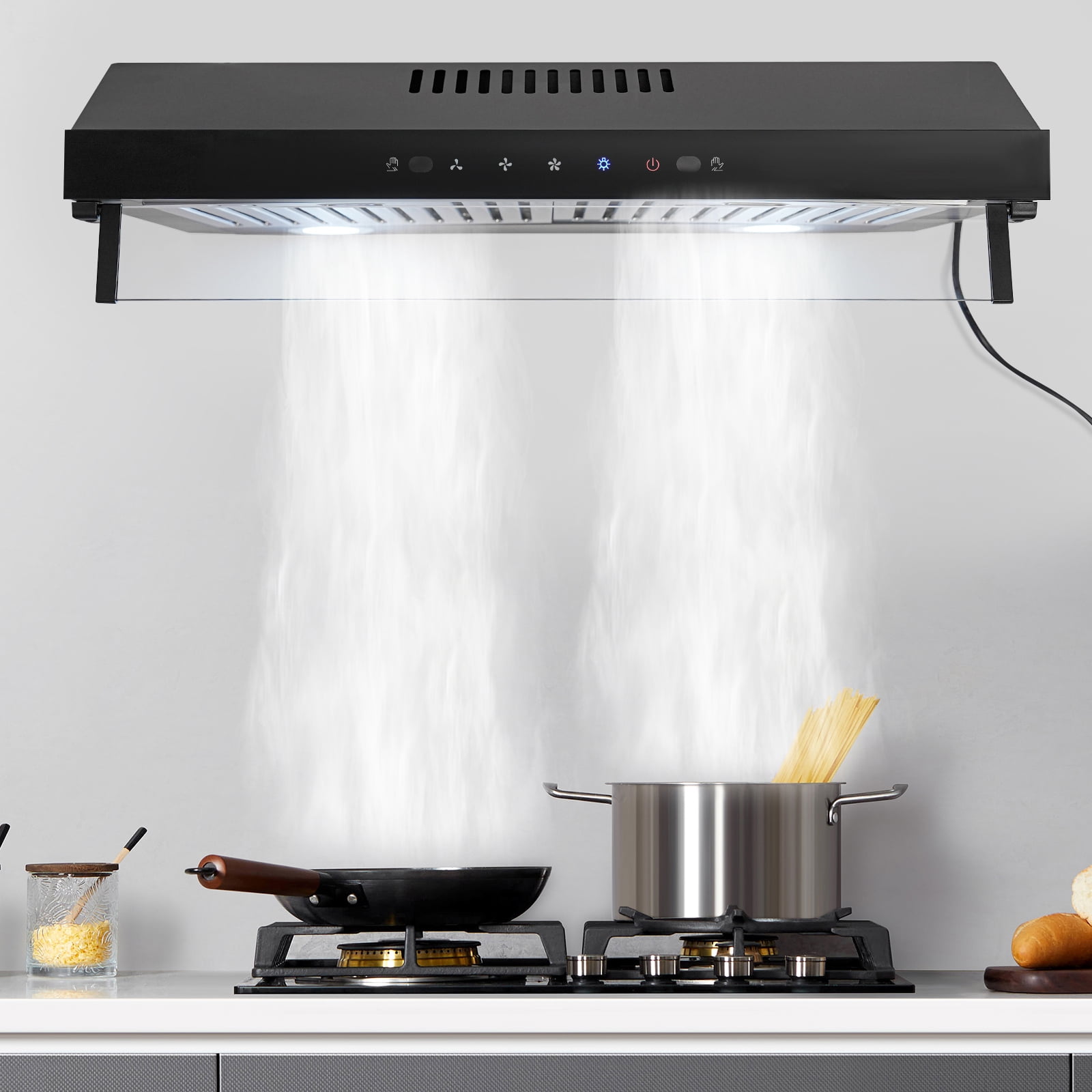 Wall Mount Under Cabinet Range Hood 24 inch 3 Speed Stainless Steel Kitchen Hood Ductless Range Hood Stove Vent Hood
