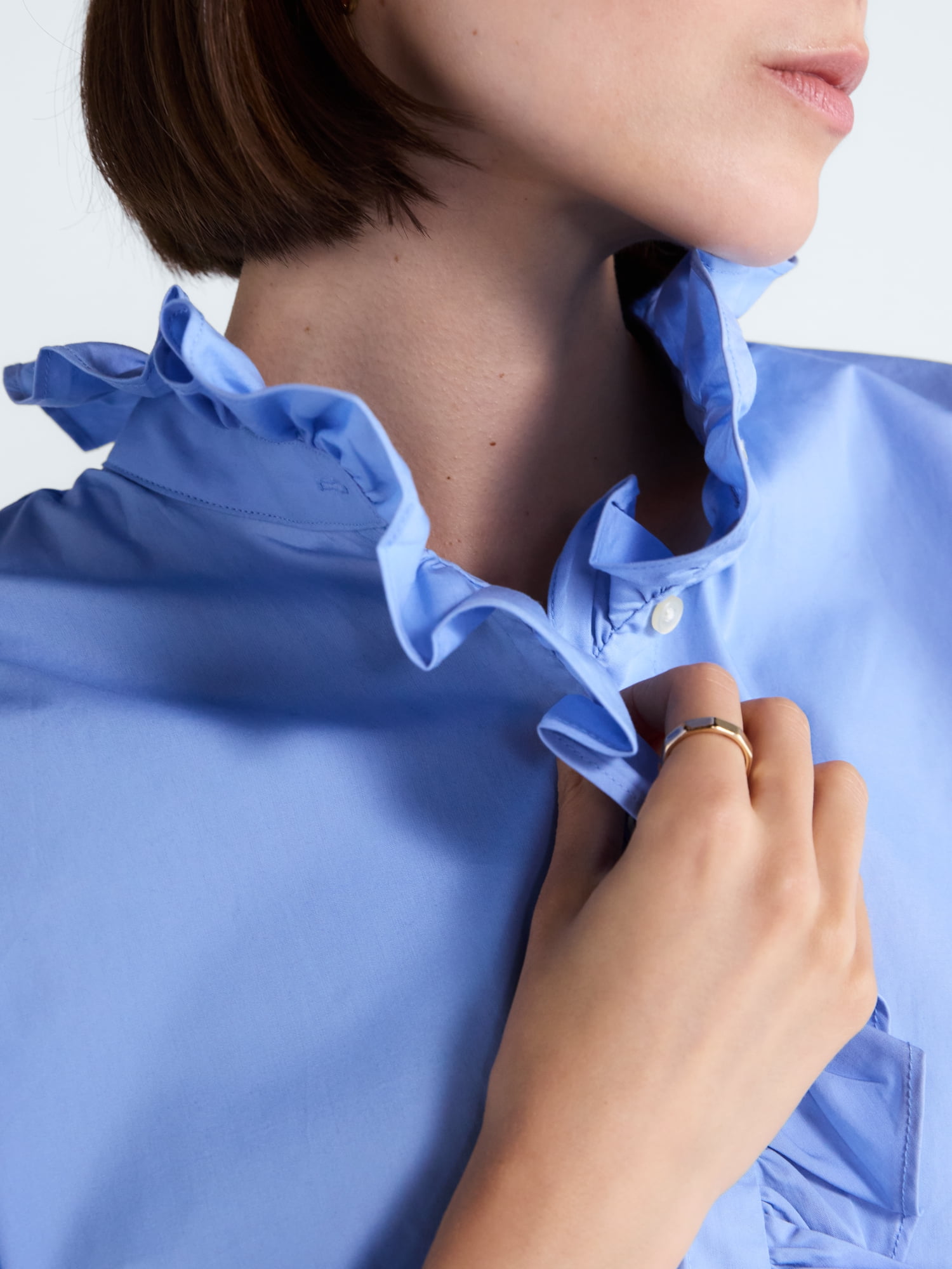 Free Assembly Women's and Women's Plus Ruffle Neck Cotton Top, Sizes XS-4X