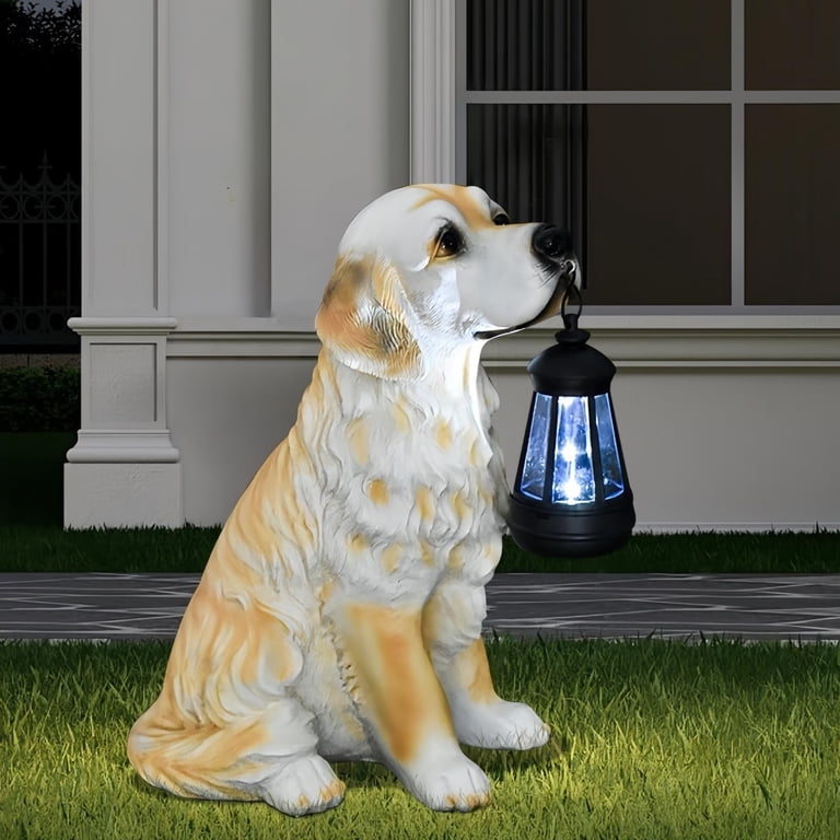 Dog Solar Garden Statue – Resin Figurine With LED Lantern, 9.8" Tall Outdoor Decor For Yard, Lawn, Patio – Great Housewarming Gift